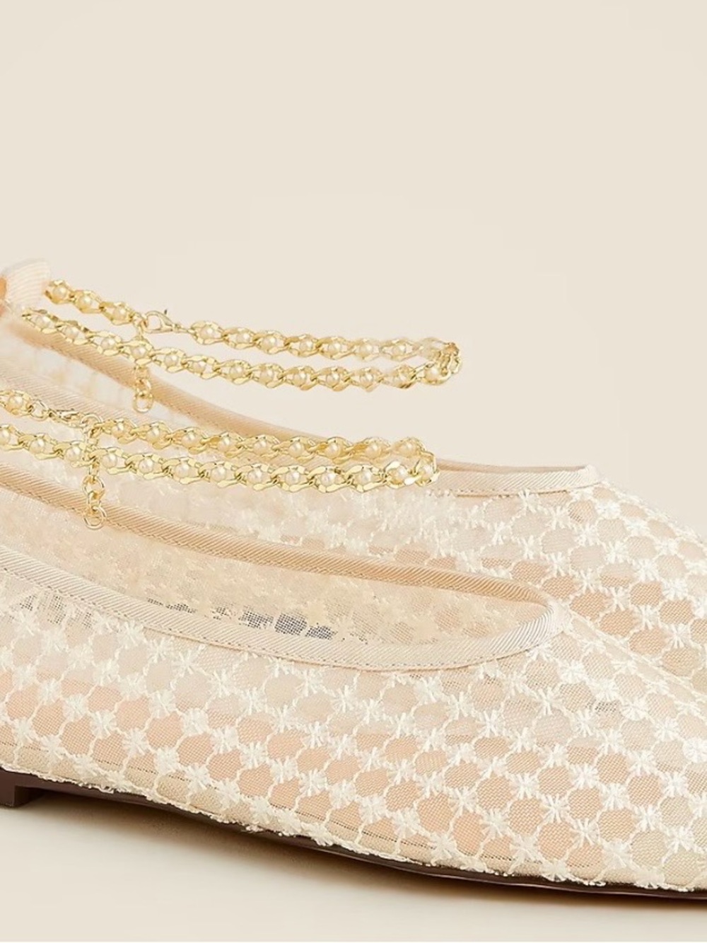 J. Crew Cream Lace Ballet Flats with Gold Chain Anklet - Picture 3 of 9